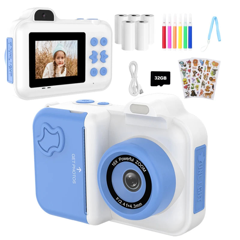 Kids Camera Instant Print 32G Digital Camera For Children Color Pens Thermal Printing Paper Boys Girls Christmas Gifts Toys Good Vibrations