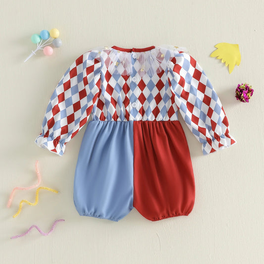 Newborn Baby Girls Long Sleeve Romper Lovely Mardigras Kids Cotton Jumpsuits Crew Neck Contrast Color Bodysuit Infant Clothes Good Vibrations