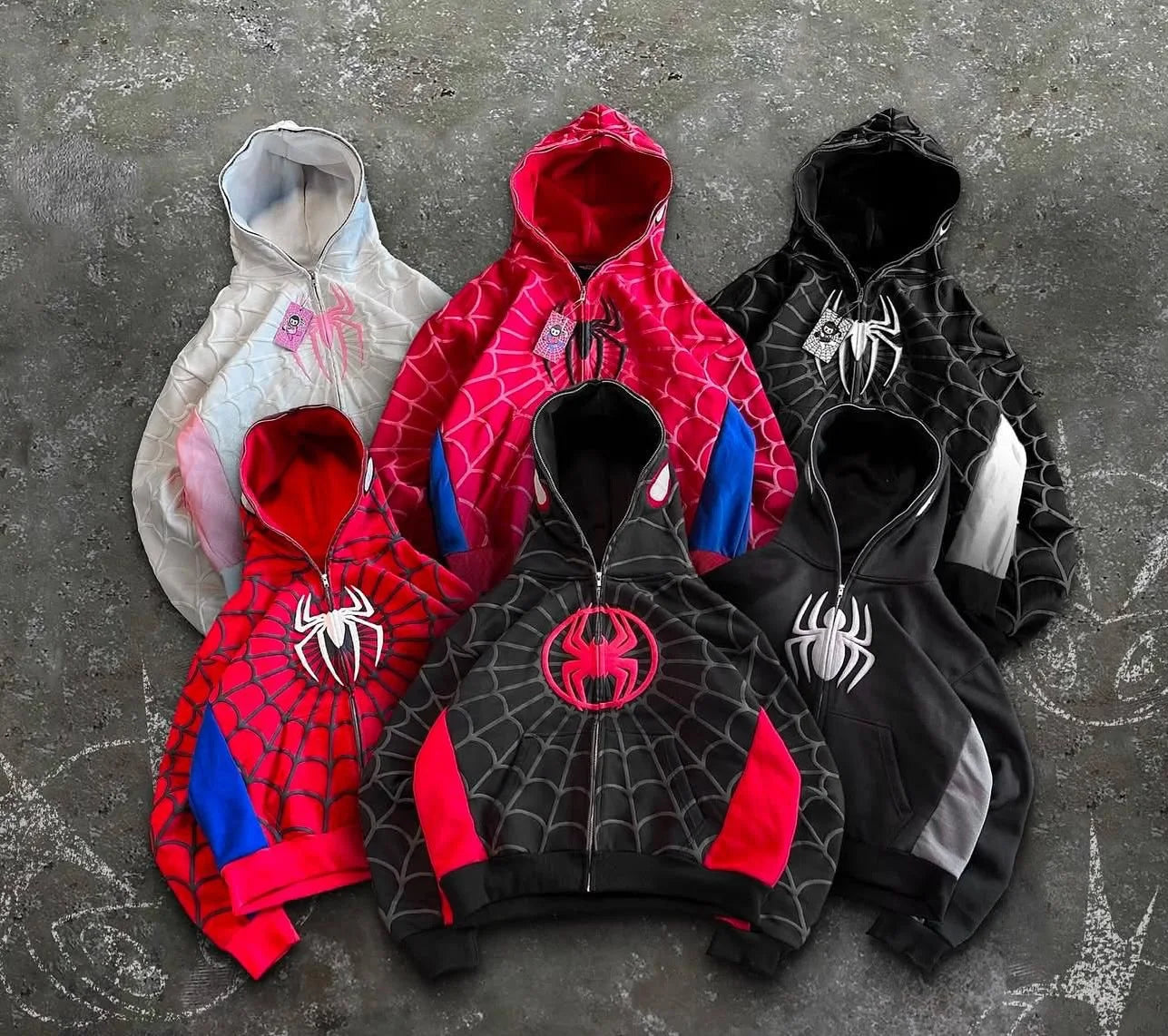 American Spider 3D Foaming Embroidery Zipper Hoodie Y2K Retro Gothic Harajuku Women Zip Up Jacket Hoodies Sweatshirt Men Clothes Good Vibrations