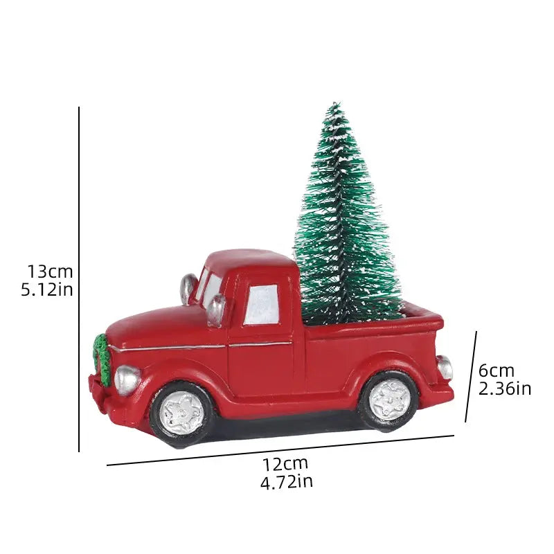 Christmas Truck with Christmas Tree Statue Resin Festival Decorations for Home Bedroom Living Room Christmas Atmosphere Decor Good Vibrations