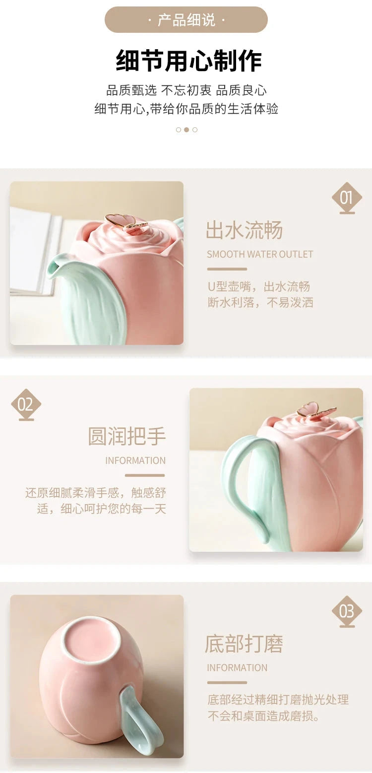 Tulip Luxury Ceramic Coffee Cup Saucer Set with Hand and Dish Milk Tea Cappuccino Tableware 280ml/320ml Birthday Couples Gifts Good Vibrations