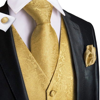 Hi-Tie Black Men Silk Vest Paisley Jacquard Necktie Hankerchief Cufflinks Sets Male Sleeveless V-Neck Waistcoat Business Formal Good Vibrations