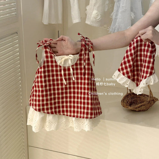 2025 Summer Girls Casual Dresses Children's Clothing Girls' Red Dress Summer Girls' Dresses Baby Vest Skirt Good Vibrations