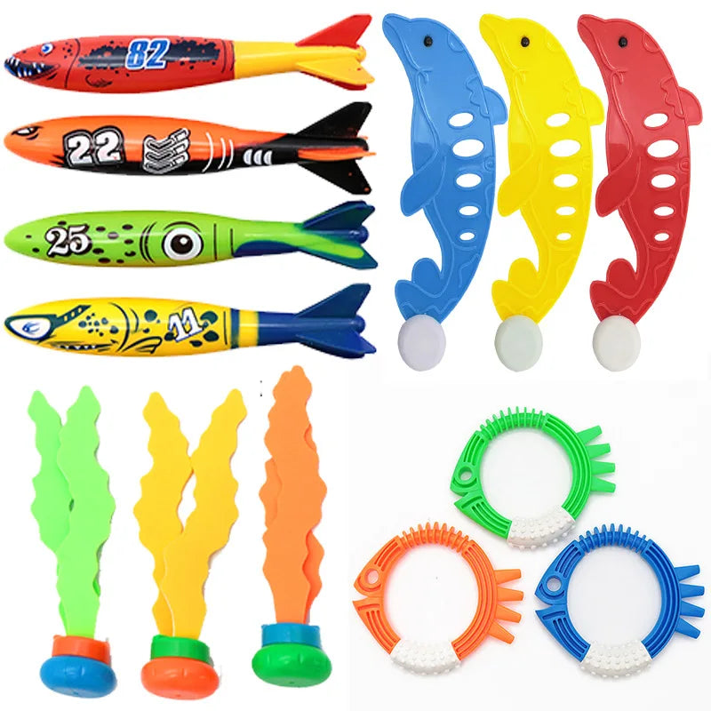 Swimming Diving Toys Children's Fish Dolphin Buoy Pool Treasure Hunt Diving Water Diamond Kids Water Game Toys Set Reusable Gift Good Vibrations