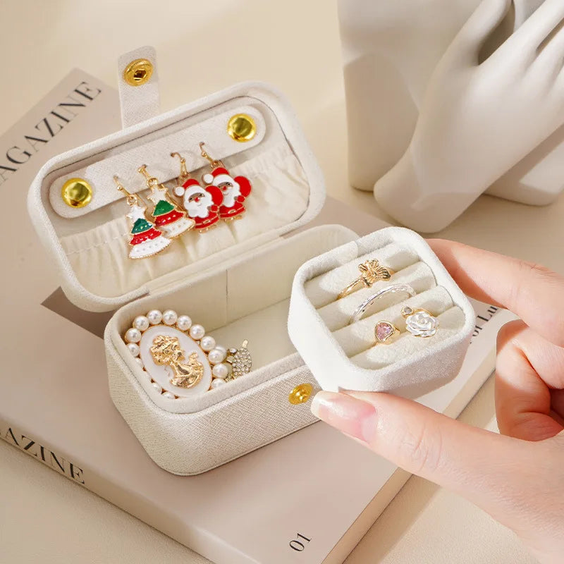 Exquisite Pu Leather Jewelry Box Simple Ring Necklace Earrings Storage Minimalist Style Daily Travel Portable Storage Box Good Vibrations