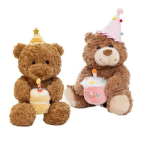 Kawaii Birthday Cake Teddy Bear Plush Toy Yellow And Pink Cake With Hat Bear Doll Boys Girls Birthday Gift Good Vibrations