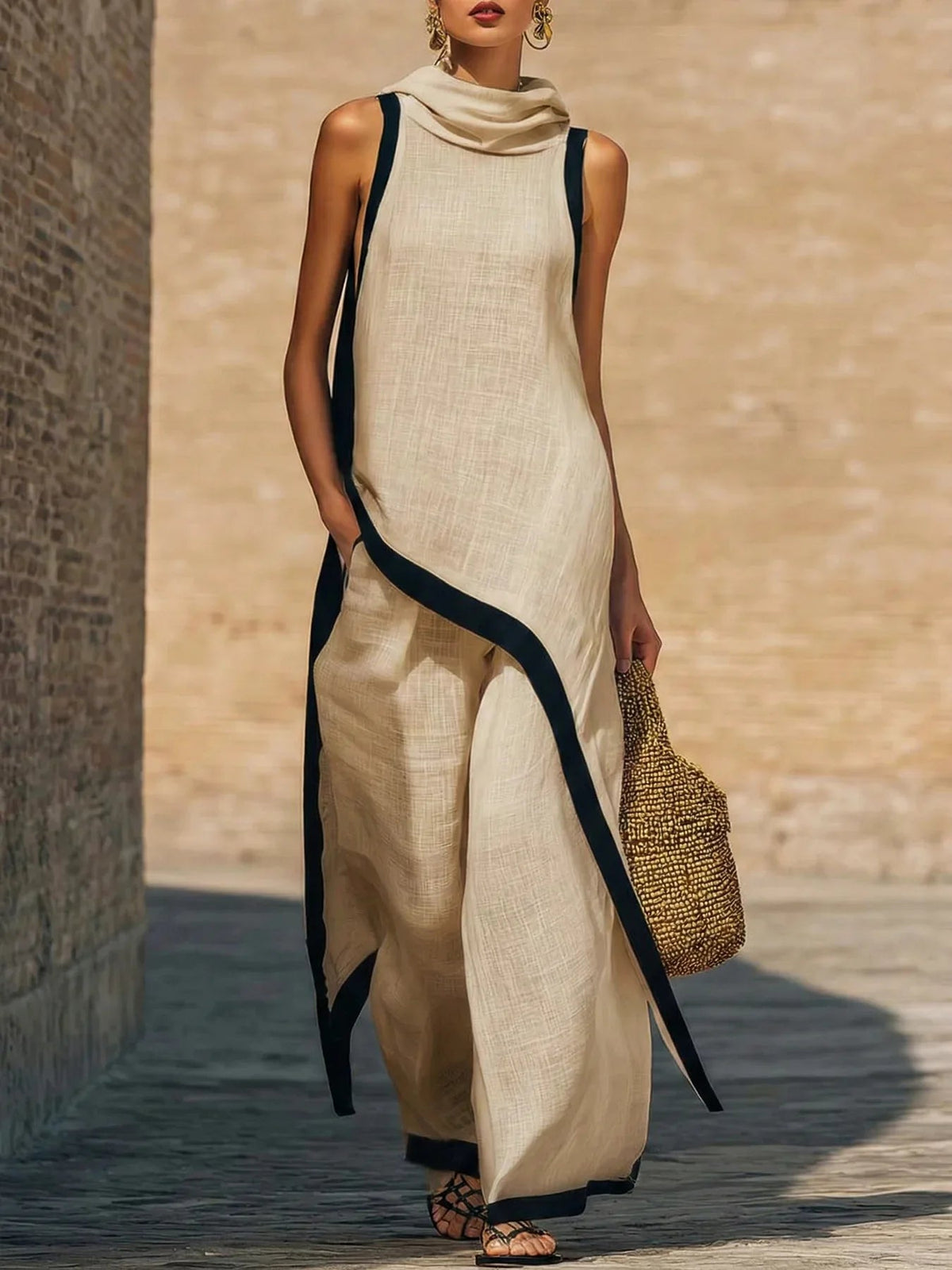 2026 New European American Women's Two-Piece Set: Solid Sleeveless Blouse with High Waist Pants, Elegant Casual Matching Outfit Good Vibrations