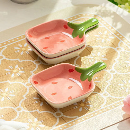 Super Cute Cartoon Strawberry Dipping Saucer Household Three-Dimensional Ceramic Saucer Ketchup Snack Plate Vinaigrette Good Vibrations