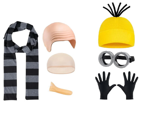 Halloween Party Minion Costumes Little Yellow Man Cosplay Movie Cartoon Funny Dress Up Magical Thief Dad Gray Striped Scarf Good Vibrations