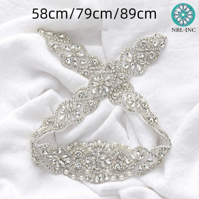 (1PC) Silver Rhinestone crystal iron on applique belt iron on wedding beaded bridal trim for wedding dresses clothing WDD0209