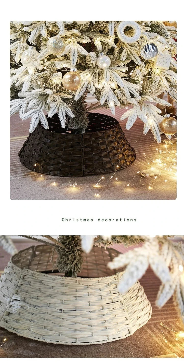 Christmas Tree Skirt Retro Round Basket Xmas Trees Foot Decor Collar for Home Festival Party Background Decoration Gift Good Vibrations