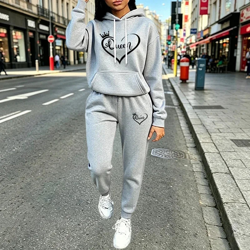 Queen Womens Outfits Fashion Casual Hooded Sweatshirt Outdoors Sports Jogging Women Clothing Autumn Winter Street Hoodies Pants Good Vibrations