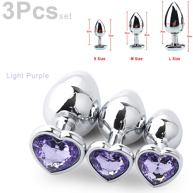 SM 3Pcs/Set Adult Erotic Masturbation Goods Heart Shape Anal Plug Dilator Prostate Massager Fetish Gay Role Play Butt Stimulator GOOD Vibrations