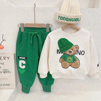 Baby Clothes 2025 New Children's Little Bear Long Sleeve Set Boys and Girls' Letter Sweater Pants Two Piece Set Simple Sportswea