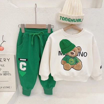 Baby Clothes 2025 New Children's Little Bear Long Sleeve Set Boys and Girls' Letter Sweater Pants Two Piece Set Simple Sportswea Good Vibrations