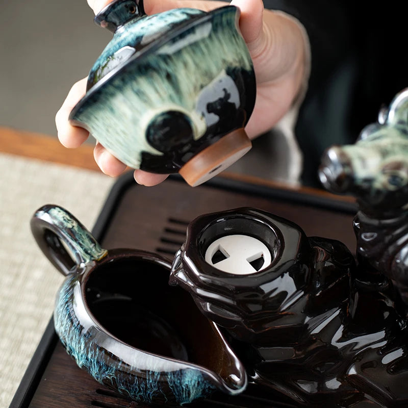 1 set of creative lazy tea set, semi-automatic cow teapot, magnetic rotating water guide, Chinese Kung Fu tea set Good Vibrations