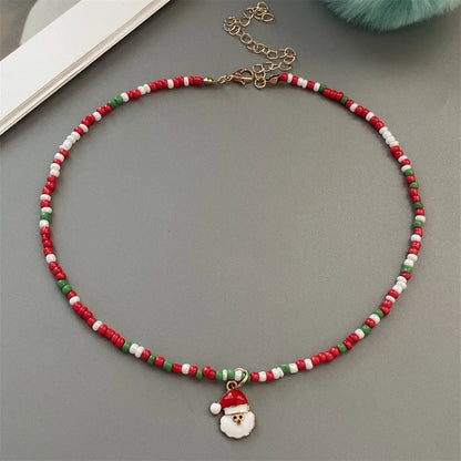 Christmas Necklaces for Women Girls Handmade Rice Beads X'mas Tree Santa Claus Snowman Gift Necklace Pendant New Year Jewelry Good Vibrations
