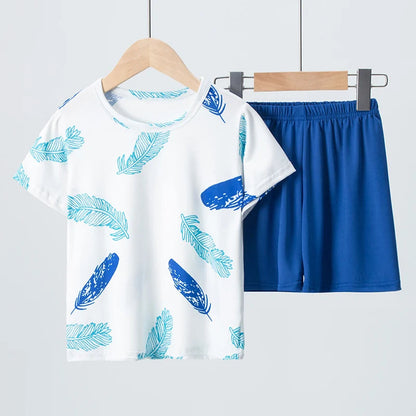 2-piece Summer Children's Comfortable And Versatile Cute Short sleeved Shorts Set For Boys And Girls Casual Home And Outdoor Set Good Vibrations