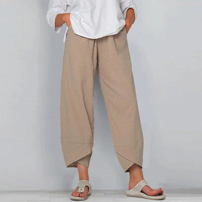 Vintage Print Pants Women Fashion Irregular Casual High Waist Elastic Waist Straight Loose Trousers Summer Lady Cargo Pantalon Good Vibrations