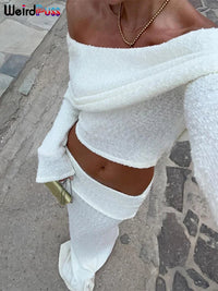 Weird Puss Elegant 2 Piece Set Women Chic Hairball Lapel Slash Neck Crop Top+Maxi Skirts Matching Autumn Trend Streetwear Suits Good Vibrations Adult Super Store