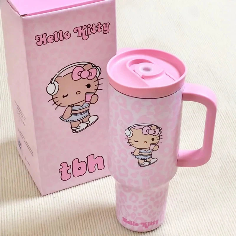 TBH Leopard Print Kitty Series Straw Thermos Cup Travel Sports Water Bottle Stainless Steel Cold Insulation Cup Girls Gift Good Vibrations