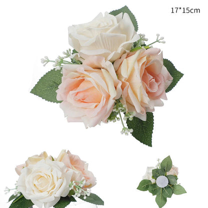Yannew 3pcs Rustic Artificial Rose Flower Cake Toppers Birthday Country Wedding Cake Decoration Table Centerpieces Arrangement Good Vibrations