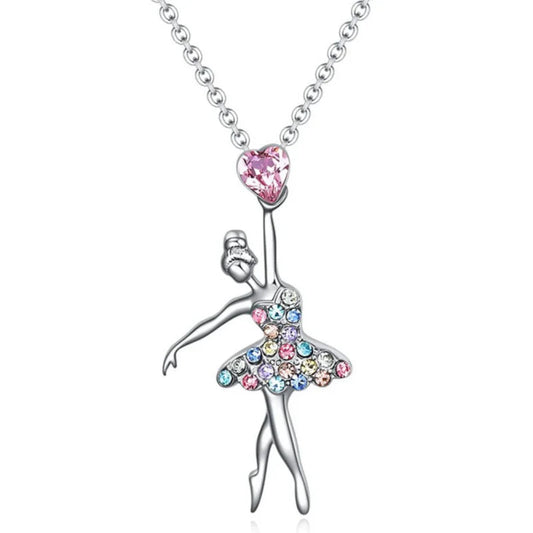 Crystal Charm Color Zircon Choker Dancing Girl Ballerina Dancer Pendant Necklace Jewelry Gift for Ballet Girls Women Good Vibrations