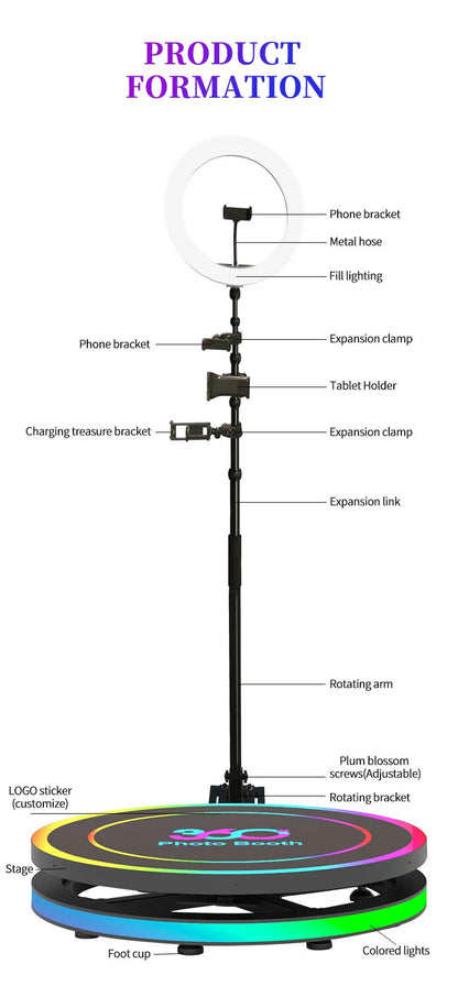 High Quality Rotating Photo Booth Video Camera Portable 360 Degree Photo Booth for Wedding Party Good Vibrations