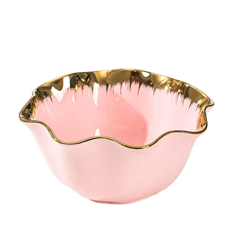 Nordic Luxury Ceramic Bowl Plate Set Tableware Creative Salad Vegetable Fruit Plate Dessert Noodle Bowl Crockery 8 inch Good Vibrations