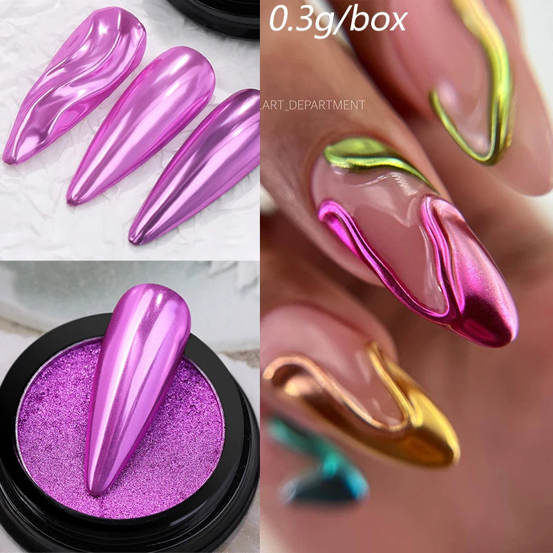 NICOLE DIARY Moonlight Mirror Nail Powder Aurora Silver Glitter Metallic Effect UV Gel Polish Pigment Chrome DIY Nail Decoration Good Vibrations
