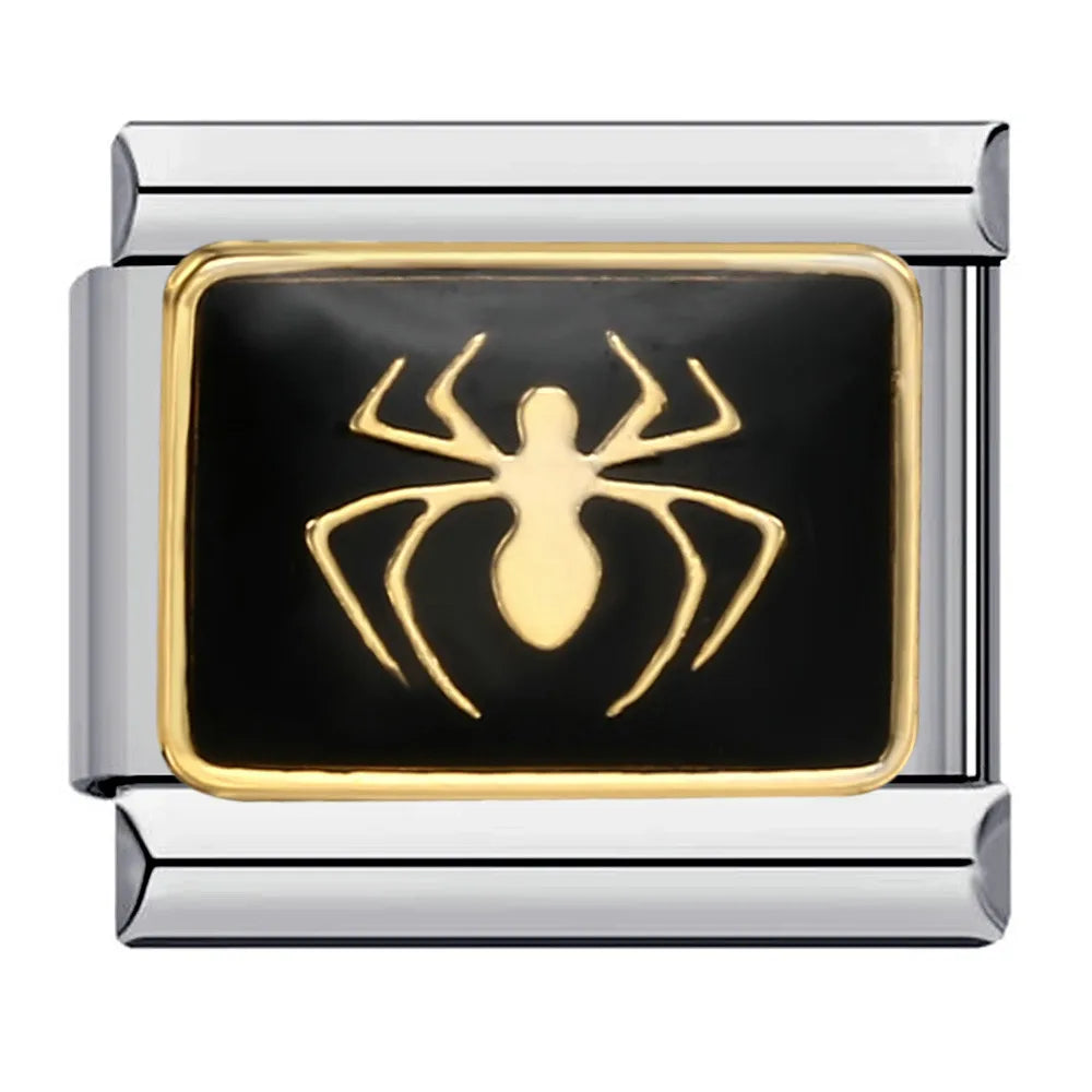 Goth Vintage Black Glaze Skull Raven Ghost Halloween Day's Charm Links Fit 9mm Bracelet Stainless Steel Making DIY Jewelry Good Vibrations