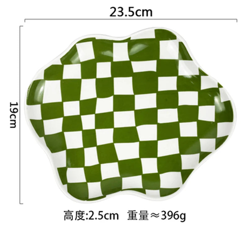 European Chessboard Ceramic Plate Black and White Checkered Irregular Tableware Dinner Plate Dinner Set Plates and Dishes Good Vibrations