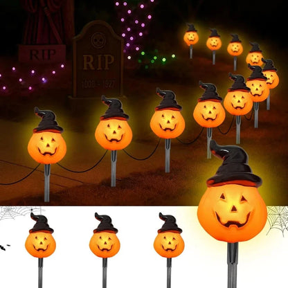 Halloween Pumpkin Pathway Lights Outdoor 4PCS Jack O Lantern Pumpkin Light with Stake Outdoor LED Walkway Lights for Halloween Good Vibrations