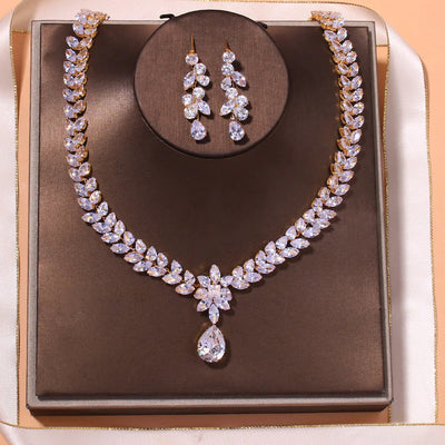 Zircon Wedding Earrings Luxury Bride Jewelry set Fashion Women's  jewelry Gold Plated Accessory
