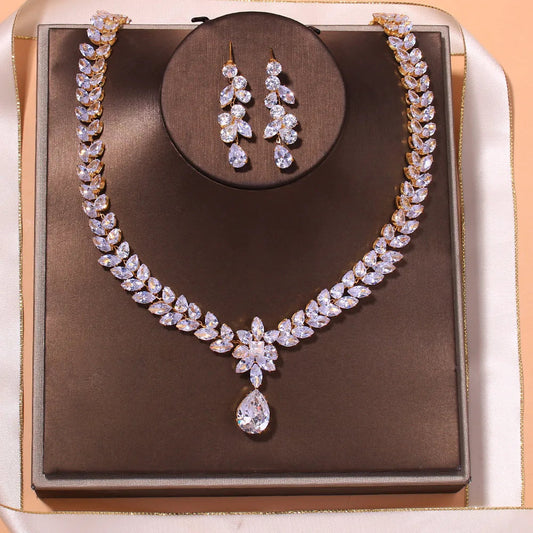Zircon Wedding Earrings Luxury Bride Jewelry set Fashion Women's  jewelry Gold Plated Accessory Good Vibrations