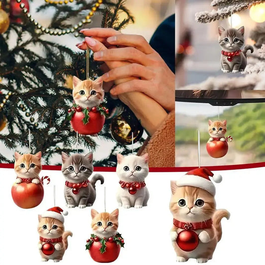 Christmas Tree Hanging Ornaments 2D Acrylic Cat Shaped Pendants Christmas Decorations For Home 2024 Xmas Gifts New Year 2025 Good Vibrations
