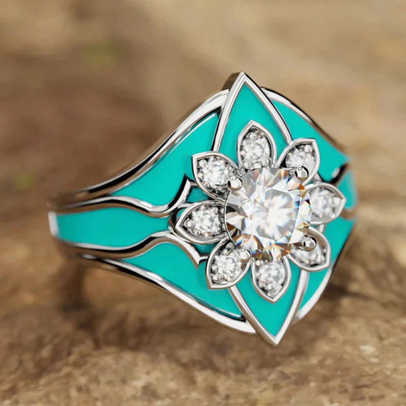 2026 Aesthetic Enamel Flower Finger Ring for Women Wedding Party New 2026  Silver Color Luxury Cubic Zirconia Jewelry Gift Good Vibrations
