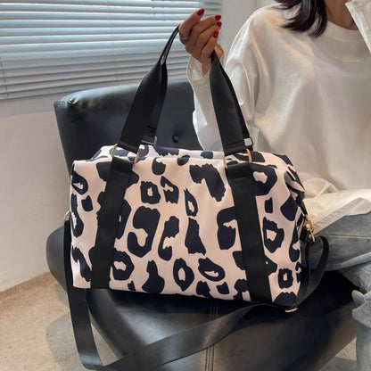 Oxford Leopard Print Duffle Bag Multi-functional Underarm Bag Fitness Shoulder Bag Large Capacity Tote Bag Luggage Handbag Good Vibrations