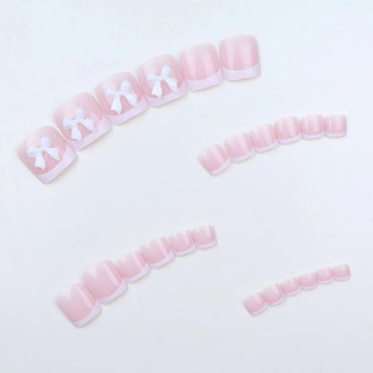 24pcs French Fake Toenails Pink Gradient Full Cover Short Square Toe Nails Foot Nails Tips for Women Girls Good Vibrations