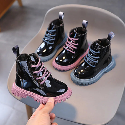 Children's Boots Boys Girls Single Boots Solid Color England Style Children Boy Girls Shoes Kids Fashion Shiny Small Short Boots Good Vibrations
