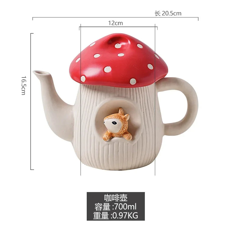 Cute Red Mushroom Ceramic Tableware Coffee Cup Afternoon Tea Set Creative Cartoon Pastry Plate Rice Bowl Salad Plate Dinner Dish Good Vibrations