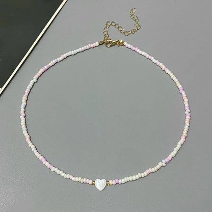 New Nature Shell Love Heart Choker Necklace for Girl Spring Summer Fashion Small Colorful Glass Beads Necklace Gift for Friend Good Vibrations