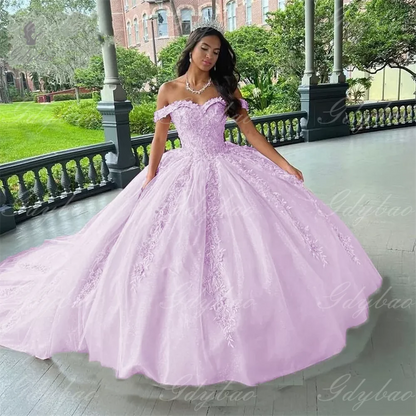Ball Wedding Beauty Pageant Pink Off-Shoulder Dance Party For  Party Lace Tulle Court Train Formal Birthday Princess Gowns Good Vibrations