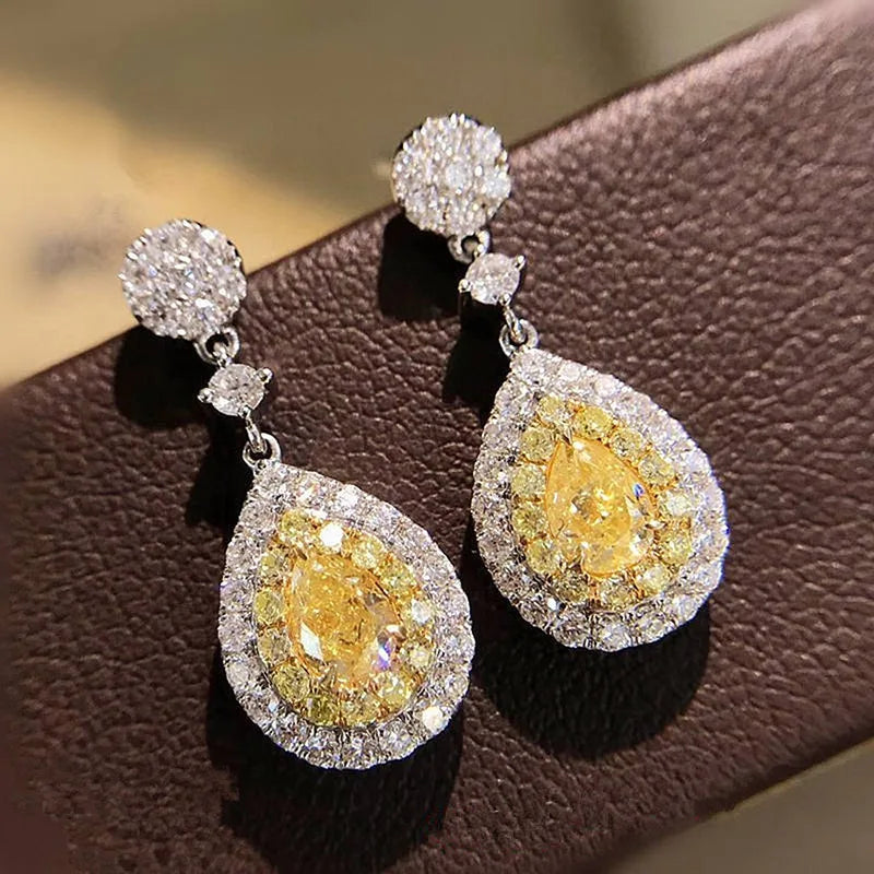 2026 Fashion Bright Yellow Crystal Earrings Female Engagement Party Jewelry Temperament Women Wedding Ceremony Accessories Good Vibrations