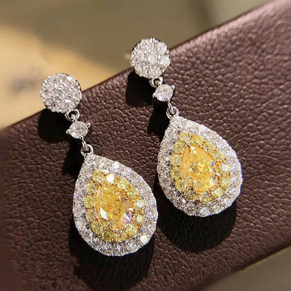2026 Fashion Bright Yellow Crystal Earrings Female Engagement Party Jewelry Temperament Women Wedding Ceremony Accessories Good Vibrations