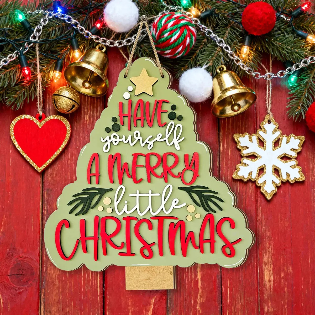 Christmas Decorations Wooden Tree Bell Ornament With "Have Yourself a Merry Little Christmas"Rustic Hanging Decor for Xmas Tree Good Vibrations