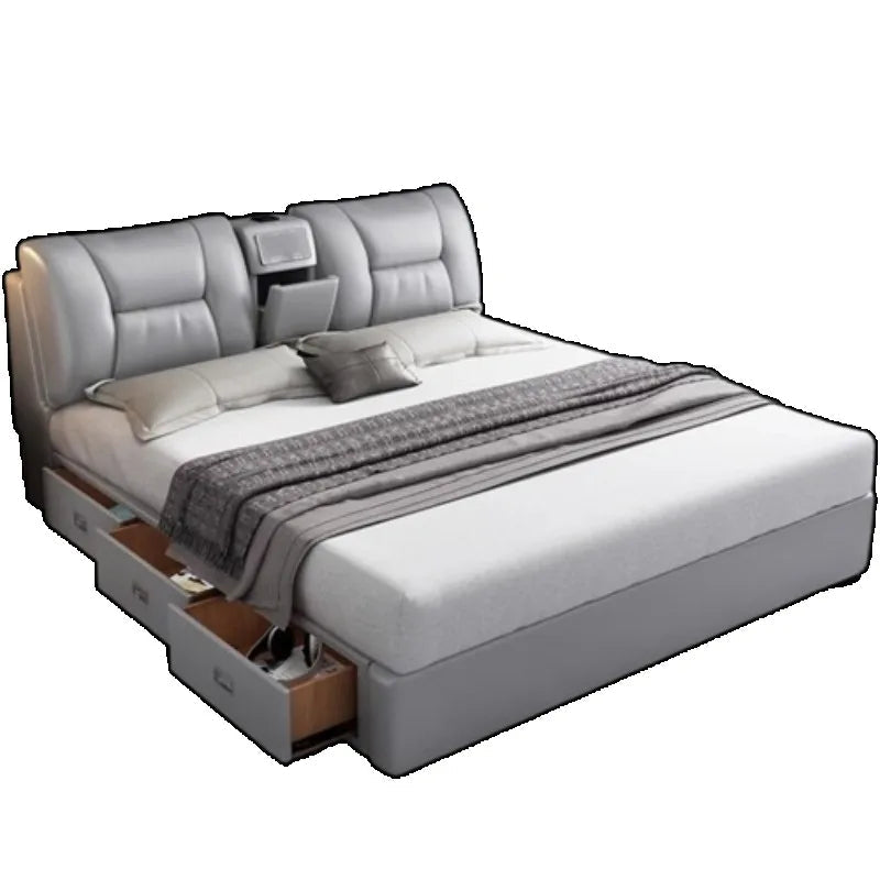 King Upholstered Beds Minimalist Frames Children Bedroom Beds Multifunctional Headboard Meubles De Chambre Home Furniture Good Vibrations