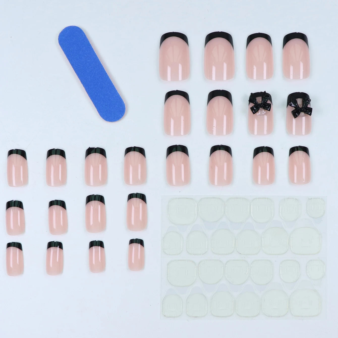 24pcs Press on Nails Short Almond Bowknot Black Press on Nails White Pearl Sweet French Tip Press on Nails Cute Nail Artificial Good Vibrations
