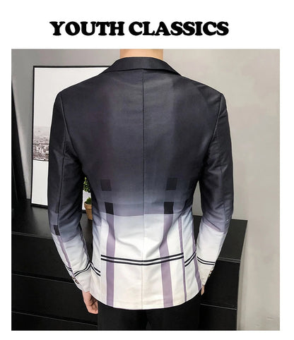 Blazer Men Boutique Fashion Plaid Men's Slim Casual Suit Jacket Male Ball Social Blazer Suit Coat Host Clothing Good Vibrations