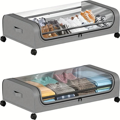 Under Bed Storage Organizer - Underbed Bins With Wheels And Lid For Clothes Bedding Shoes Blankets Books Toys Home Organization Good Vibrations